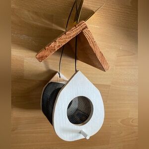 Wooden Bird Feeder with Black Mesh